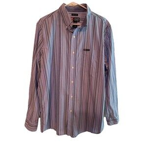 Chaps Mens Size Large L Striped Shirt Blue Multi Color Button Front Long Sleeve
